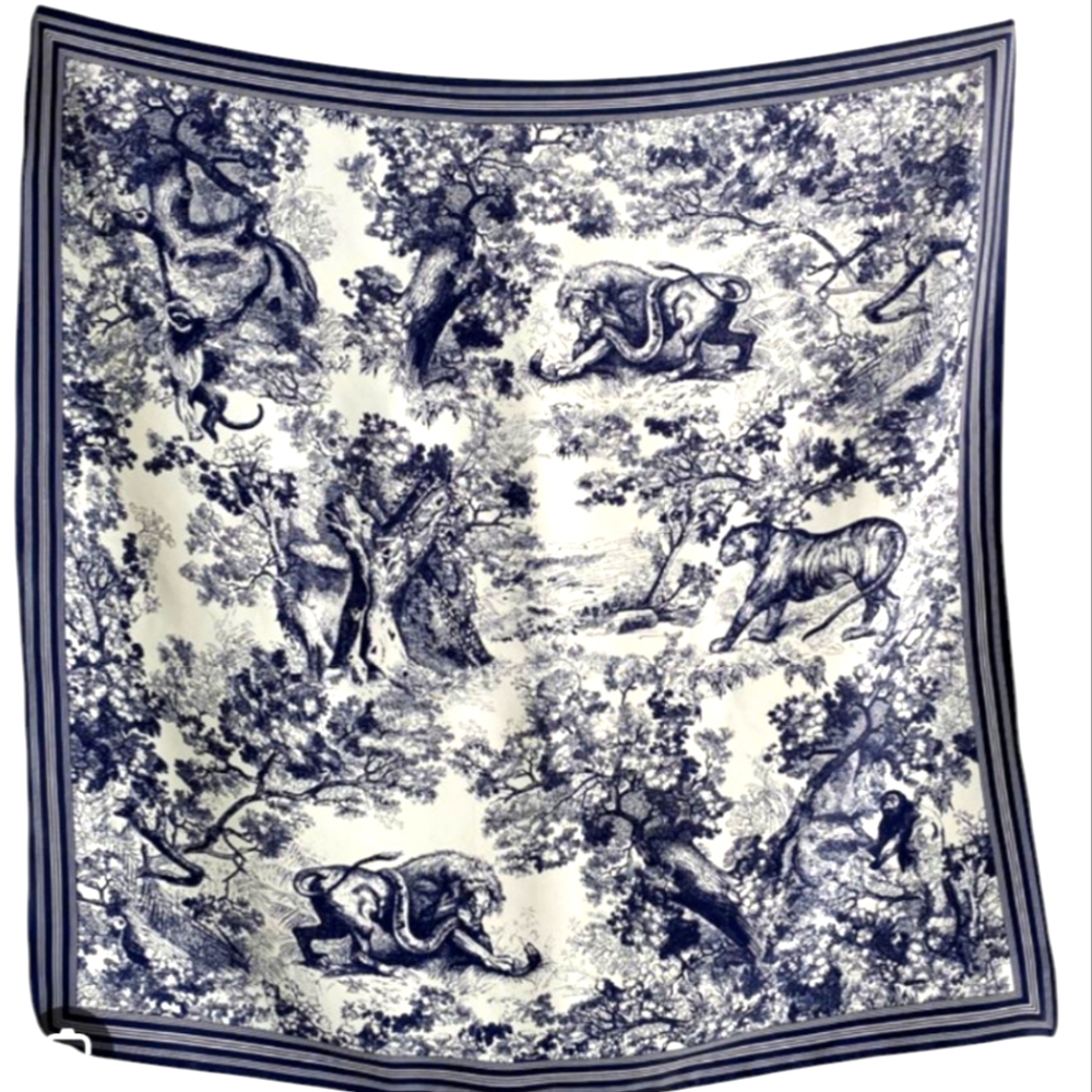 🦄Elegant Blue and White Animal Print Scarf - Picture 1 of 3